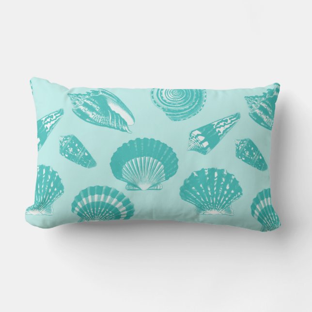 Almofada Lombar Conchas - aqua mole e branco (Frente)