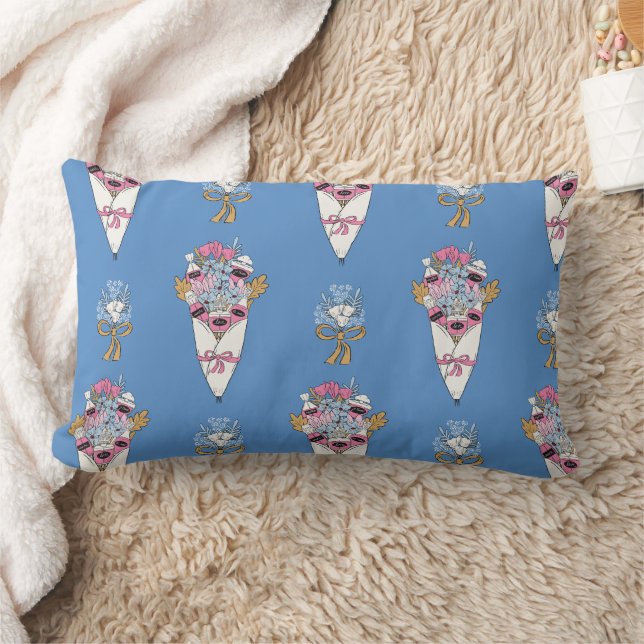Almofada Lombar Conjunto de buquê de flores e perfume em azul (Cobertor)