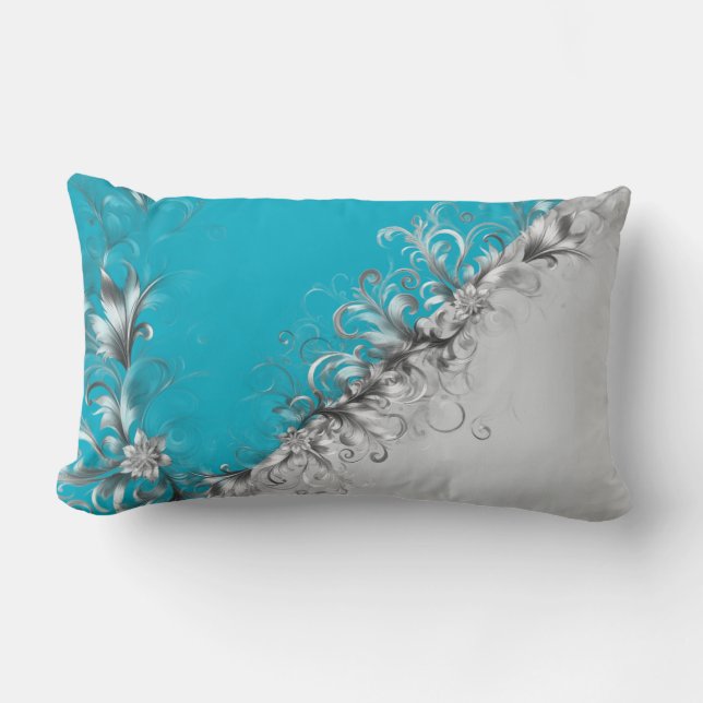 Almofada Lombar Contemporary Grey and Turquoise Decorative (Frente)