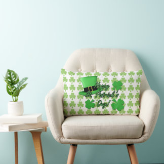 Almofada Lombar Cool fun Green top hat Shamrocks Patrick Day white