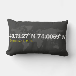 Almofada Lombar coordenadas mundiais cinzentas data casamento data