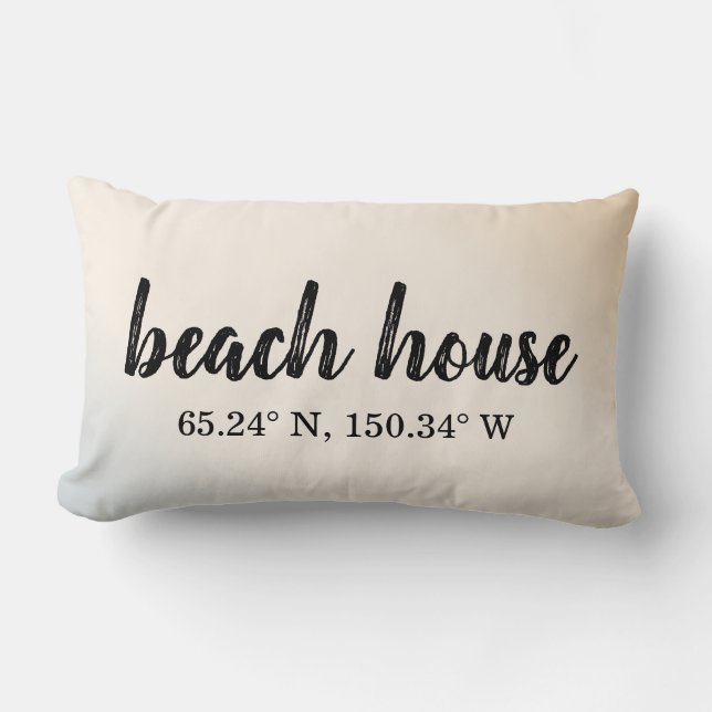 Almofada Lombar Coordenadas Personalizadas da Casa de Praia (Frente)