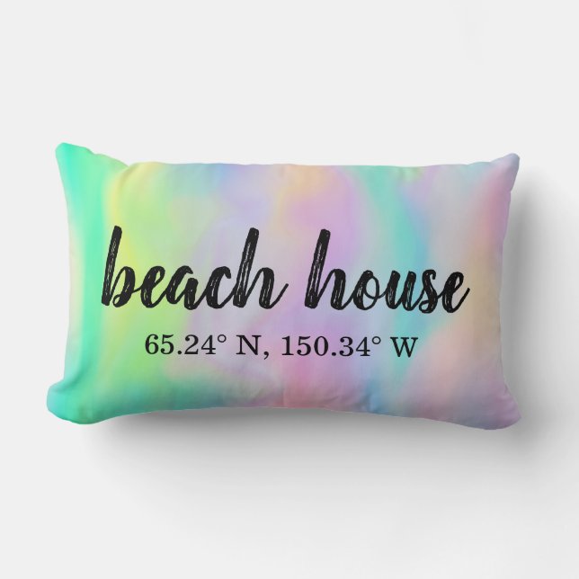 Almofada Lombar Coordenadas Personalizadas da Casa de Praia (Frente)