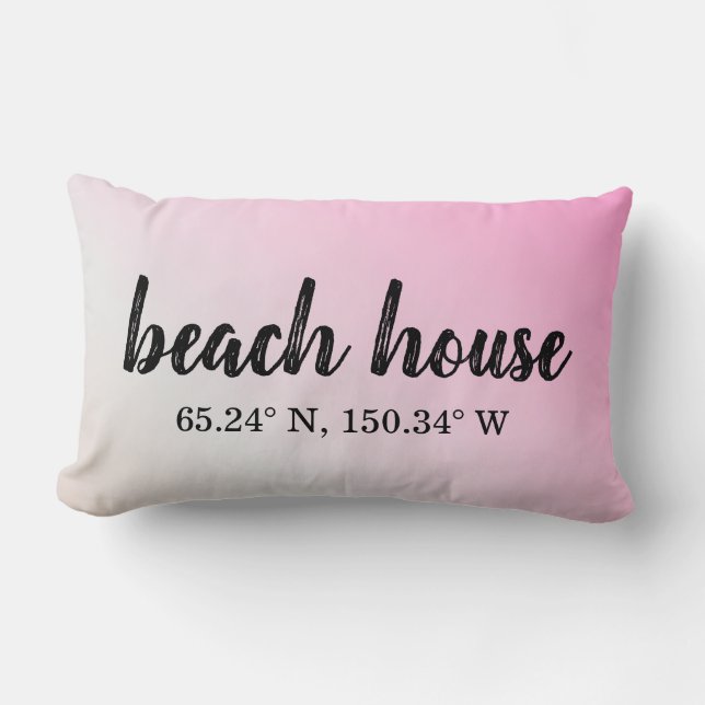 Almofada Lombar Coordenadas Personalizadas da Casa de Praia (Frente)