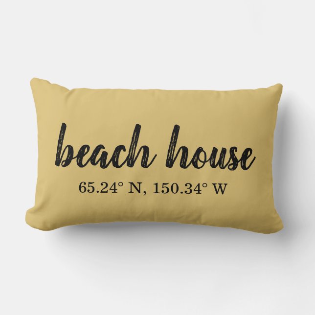 Almofada Lombar Coordenadas Personalizadas da Casa de Praia (Frente)