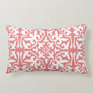 Almofada Lombar Cor damasco de Ikat - cor-de-rosa coral e branco