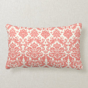 Almofada Lombar Cor damasco elegante coral cor-de-rosa e do marfim