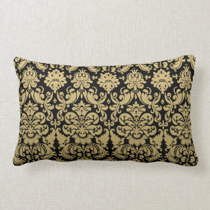 Almofada Lombar Cor damasco elegante Dourado e preta