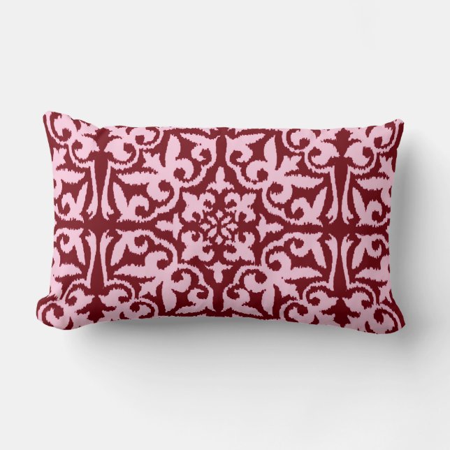 Almofada Lombar Cor damasco Ikat - Borgonha e Rosa (Frente)