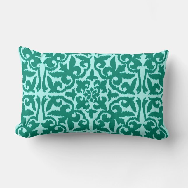Almofada Lombar Cor damasco Ikat - Turquesa e Aqua (Frente)
