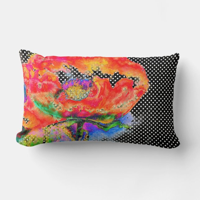 Almofada Lombar Cor-de-água floral vermelha Elegante abstrato (Frente)