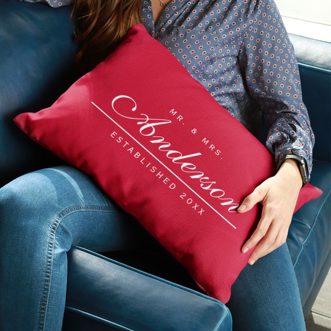Almofada Lombar Cor de fundo editável Casamento Sr. e Sra. Name (Criador carregado)