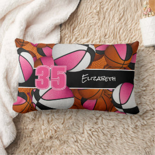 Almofada Lombar cor-de-rosa escura muitas bolas de basquete salas