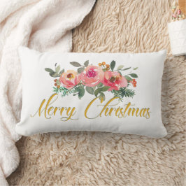 Almofada Lombar Cor rosa e verde Adição Floral Nome Feliz Natal