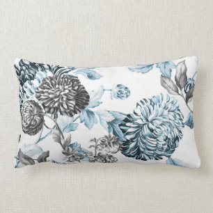 Almofada Lombar Cora toile floral botânico preto & branco da