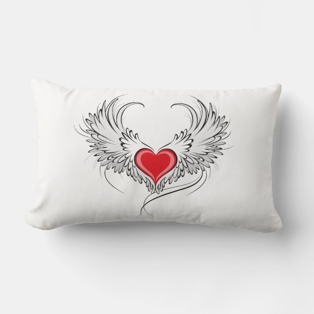 Almofada Lombar Coração Anjo Vermelho com asas (Frente)