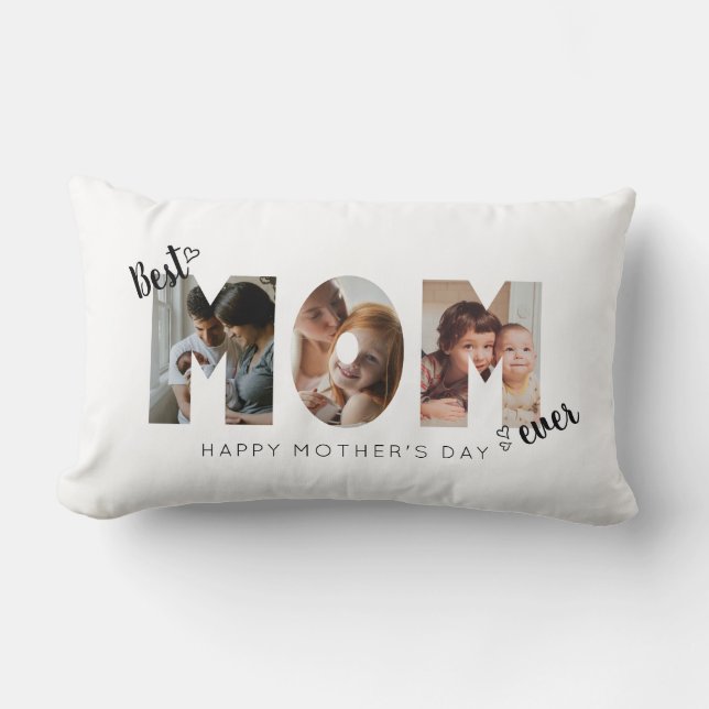 Almofada Lombar Coração Bonito Melhor Mãe Colagem de Fotos 3 (Frente)