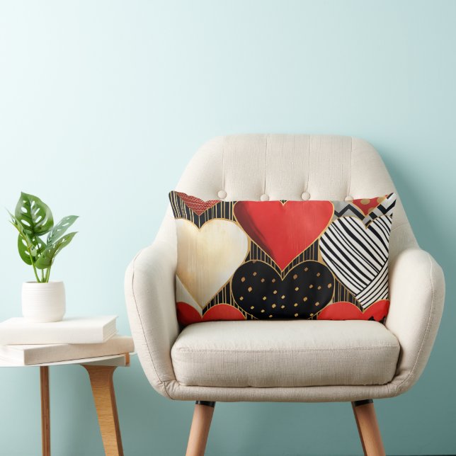 ALMOFADA LOMBAR CORAÇÃO DO NAMORADOS DOURADO BRANCO VERMELHO PRETO (Cadeira)