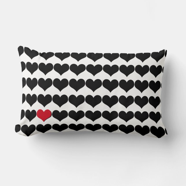 Almofada Lombar Corações negros e coração solteiro vermelho (Frente)