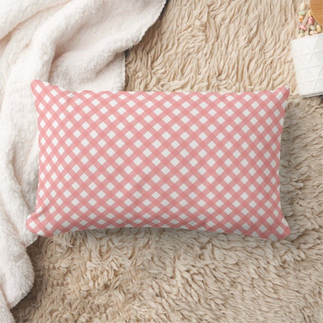 Almofada Lombar Coral Pink Country Style Gingham Patterno (Cobertor)