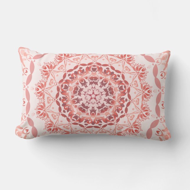 Almofada Lombar Coral Red Apricot Damask Mandala (Frente)