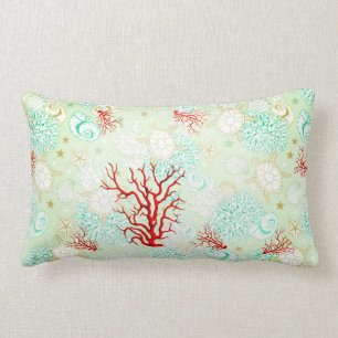 Almofada Lombar Coral vermelho-branco belo-turquesa