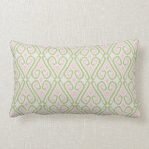 Almofada Lombar cores damasco cor-de-rosa pastel e de ikat verde