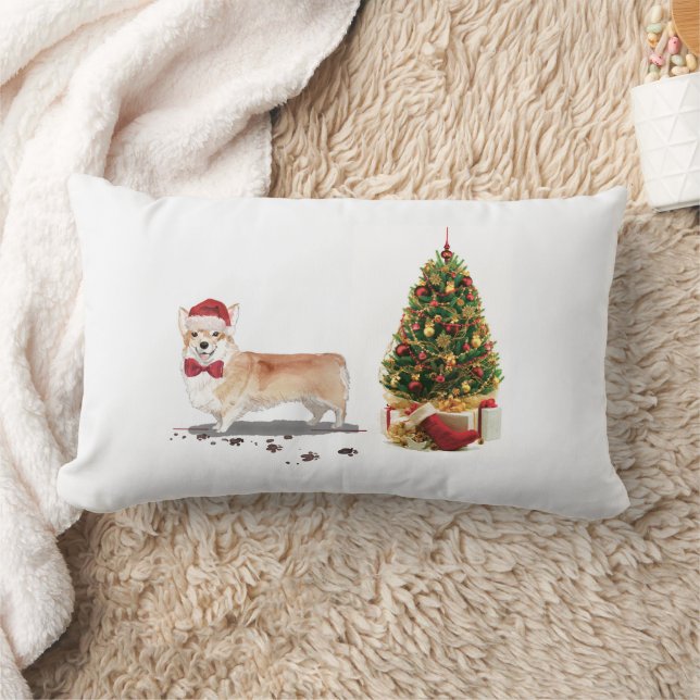 Almofada Lombar Corgi Natal Divertido Cachorro com Árvore (Cobertor)