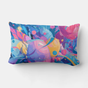 Almofada Lombar Cosmic Celebration: Abstract Floating Orbs and Sta