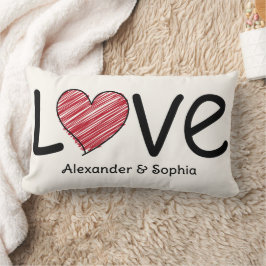 Almofada Lombar Couple Love Scribble Heart Modern Black & Red