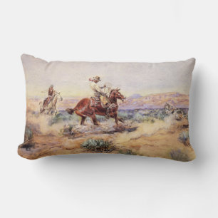 Almofada Lombar Cowboys on Horses Roping a Wolf with a Lasso