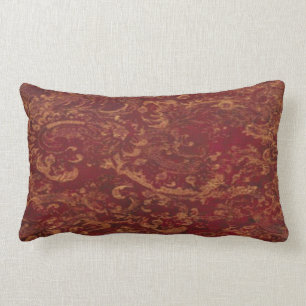 Almofada Lombar Coxim velho vermelho & Dourado do olhar do damasco