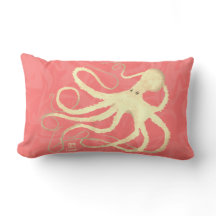 Cream Octopus em Coral - Travesseiro lombar
