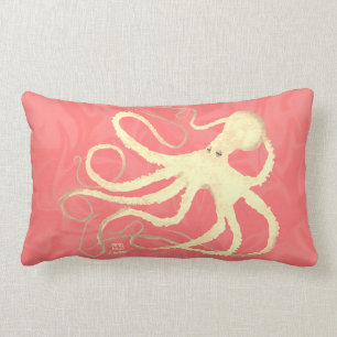 Almofada Lombar Cream Octopus em Coral - Travesseiro lombar