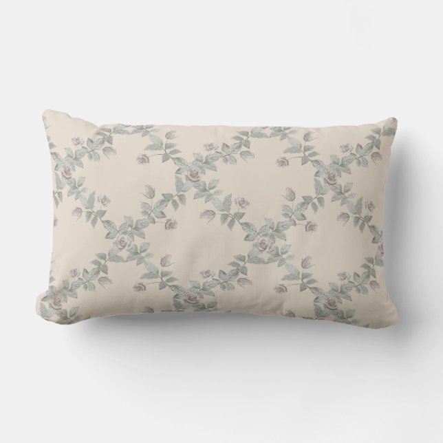 Almofada Lombar Cream Taupe Rose Sage Trellis Pattern (Frente)