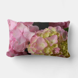 Almofada Lombar Creme cor-de-rosa Hydrangeas amarelas cor-de-rosa