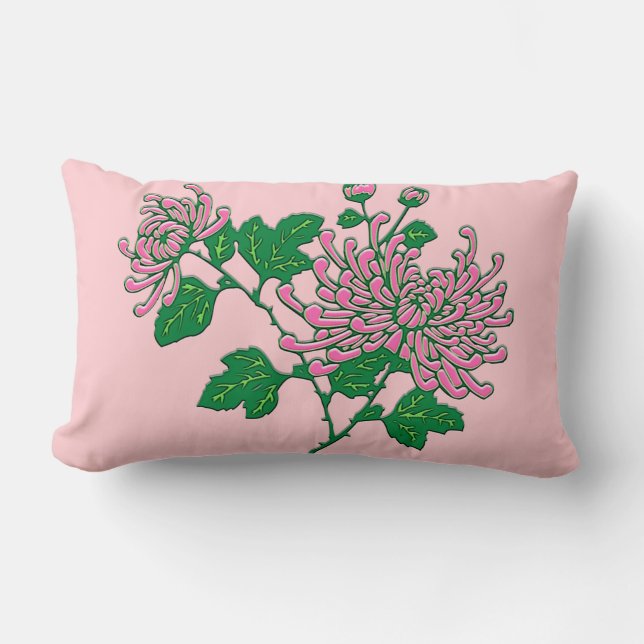 Almofada Lombar Crisântemos aranha chineses - rosa suave (Frente)