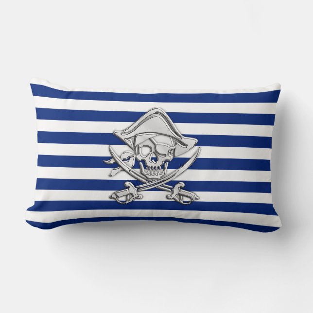 Almofada Lombar Cromo Como Pirata em Stripes Náuticas (Frente)