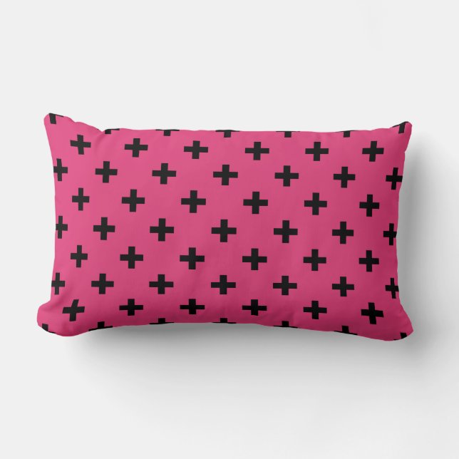 Almofada Lombar Cruzes de polca negra em fuchsia (Frente)