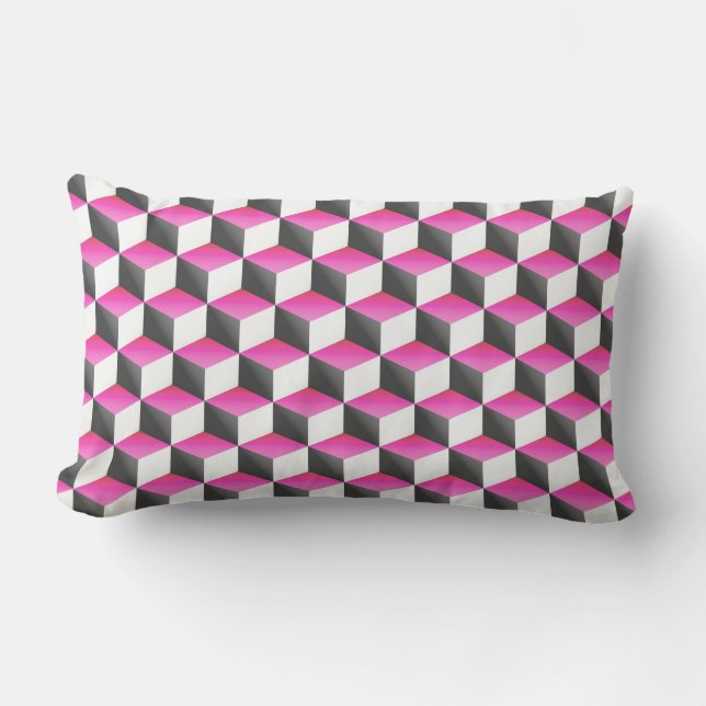 Almofada Lombar Cubos com aparência 3D sombreada em rosa e cinza (Frente)