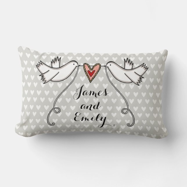 Almofada Lombar Cushion de presente personalizado de pombos branco (Frente)