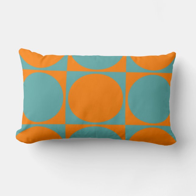 Almofada Lombar Cushion Lomar Sofá, Laranja&Azul Quadrados (Frente)