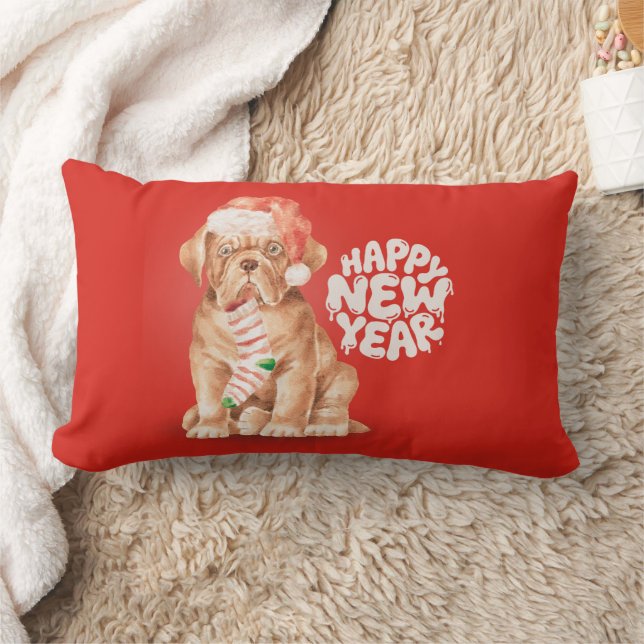 Almofada Lombar Cute Christmas Dog Pillow – Happy New Year Red (Cobertor)