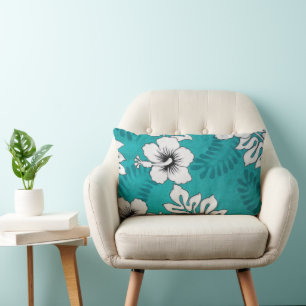 Almofada Lombar Cute Hibiscus Floral Art Patterno Aqua Turquoise