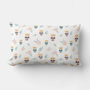 Almofada Lombar Cute Rosa Azul Padrão Botânico de Caveira Hallowee
