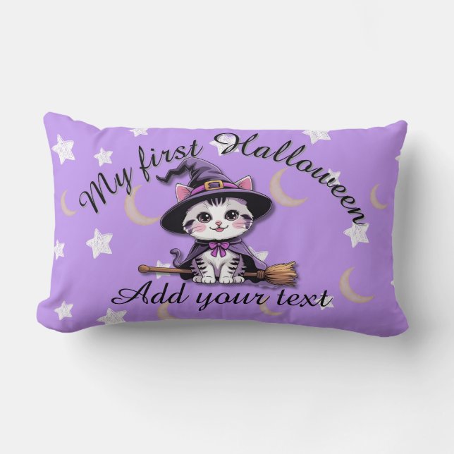 Almofada Lombar Cute Witch Kitten – Pastel Halloween Lumbar Pillow (Frente)