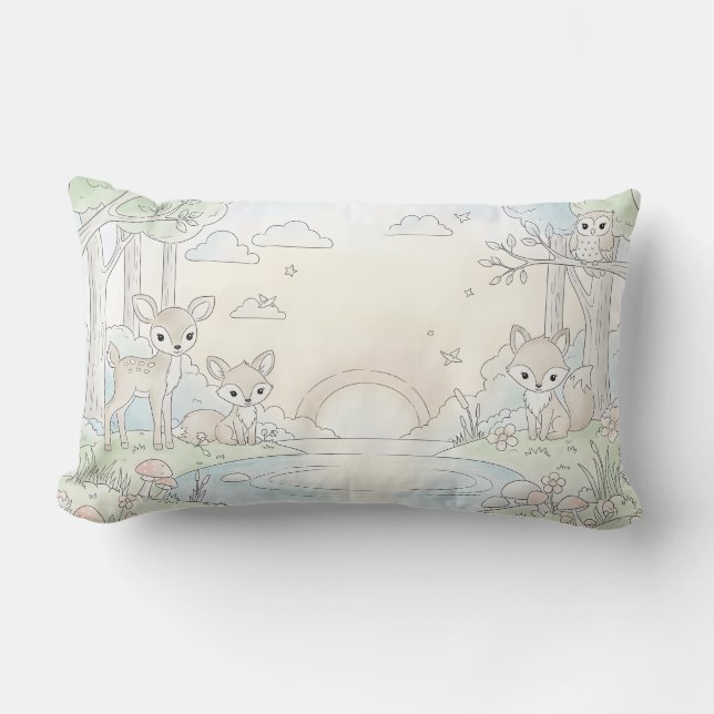 Almofada Lombar Cute Woodland Fawn & Fox (Frente)