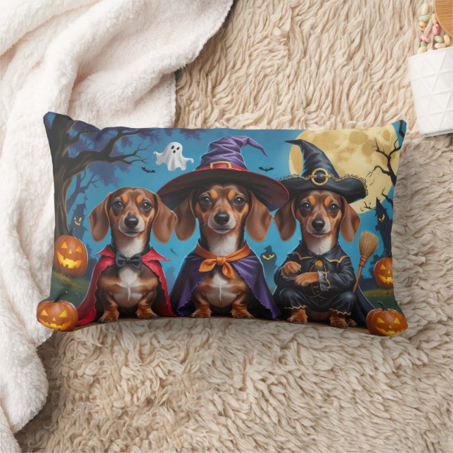 Almofada Lombar Dachshund Dogs Pumpkin Halloween Engraçado (Cobertor)