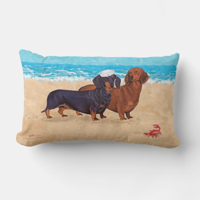 Almofada Lombar Dachshunds na Praia  (Frente)