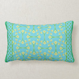 Almofada Lombar Daffodils e bolinhas, amarelo, azul-céu verde